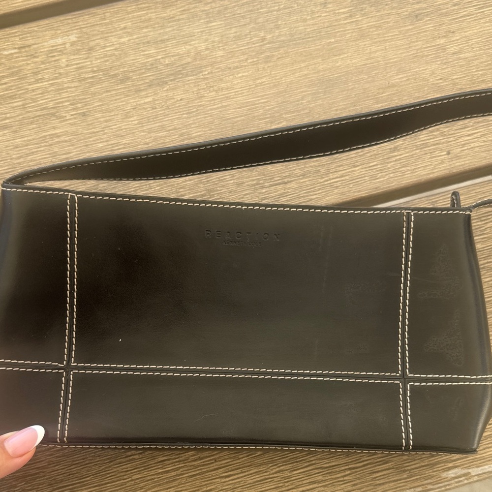 Kenneth Cole Reaction Black Leather Shoulder Bag